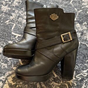 Harley-Davidson Black Heeled Boots with Buckle
